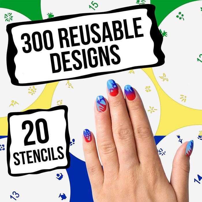 Airbrush Nail Stencils - Design Series Set # 1 Includes 20 Individual Nail Templates with 13 Designs each for a total 260 Designs of Series #1