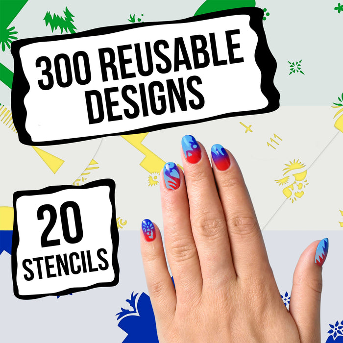 Airbrush Nail Stencils - Design Series Set # 6 Includes 20 Individual Nail Templates with 14 Designs each for a total of 280 Designs of Series #6