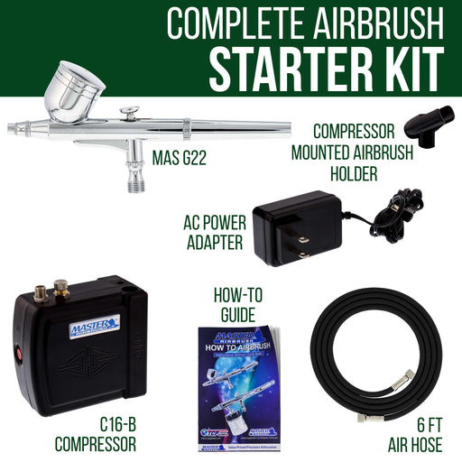 Multi-Purpose Airbrushing System Kit with Portable Mini Air Compressor - Gravity Feed Dual-Action Airbrush plus Air Hose