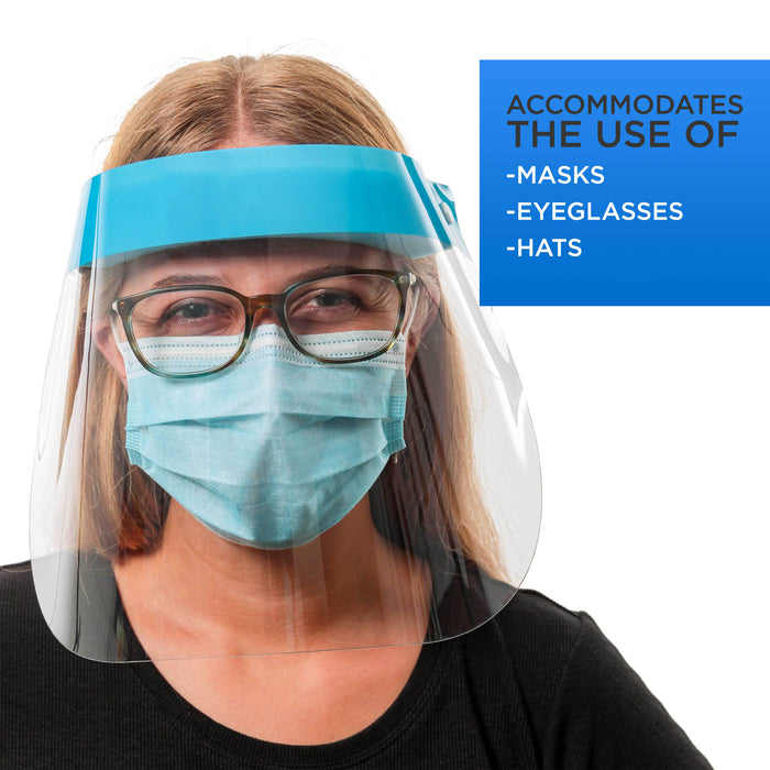 Face Shields (Pack of 4) - Ultra Clear Protective Full Face Shields to Protect Eyes, Nose and Mouth - Anti-Fog PET Plastic, Elastic Headband