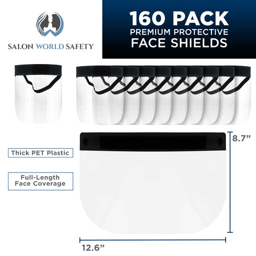 Face Shields - Case of 40 Packs (160 Black Shields) - Ultra Clear Protective Full Face Shields to Protect Eyes, Nose and Mouth - Anti-Fog PET Plastic
