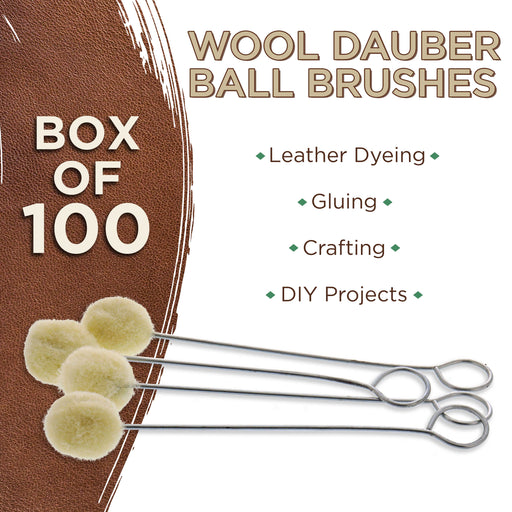 U.S. Art Supply - Wool Daubers Ball Brush (Pack of 100) - Applicator Tool for Leather Dye, Dying, Staining, Crafting, DIY Crafts Projects, Gluing