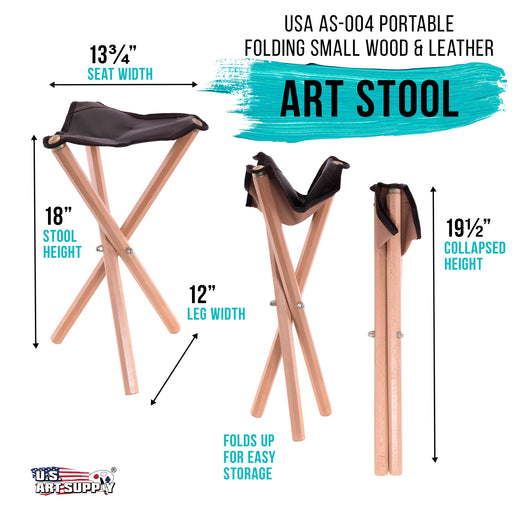 Portable Three Leg Wood Artist Folding Stool with Saddle Leather Seat