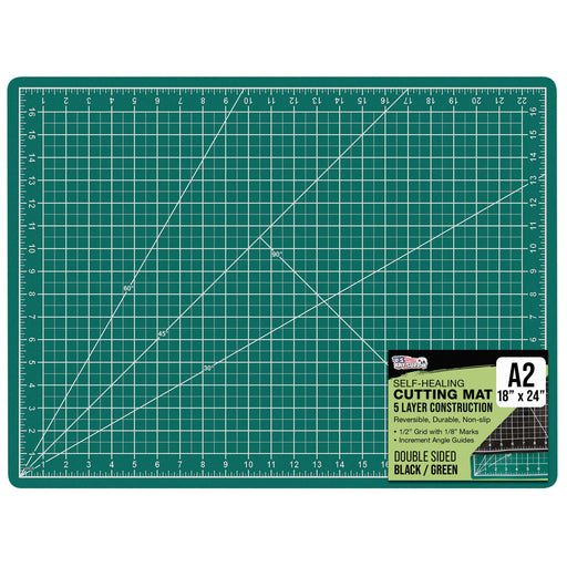 18" x 24" Green/Black Professional Self Healing 5-Ply Double Sided Durable Non-Slip Cutting Mat Great for Scrapbooking Quilting Sewing Arts Crafts