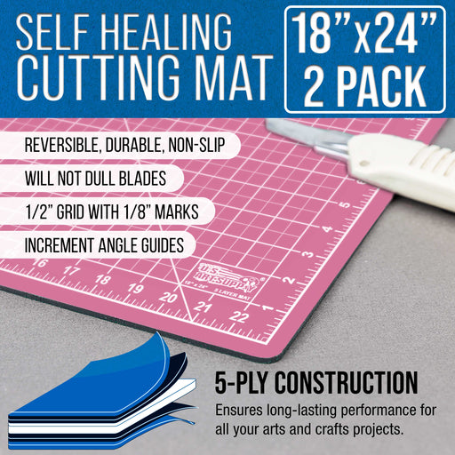 18" x 24" Pink/Blue Professional Self Healing 5-Ply Double Sided Durable Non-Slip Cutting Mat - Pack of 2
