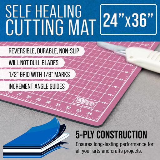24" x 36" Pink/Blue Professional Self Healing 5-Ply Double Sided Durable Non-Slip Cutting Mat Great for Scrapbooking Quilting Sewing Arts & Crafts