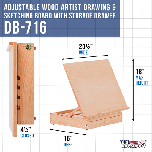 Adjustable Wood Artist Drawing & Sketching Board with Storage Drawer