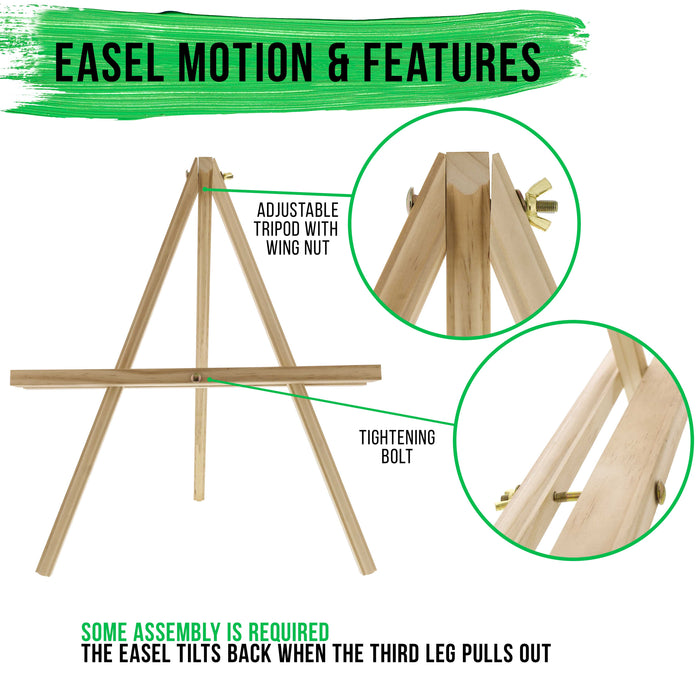 12" High Natural Wood Display Stand A-Frame Artist Easel, 4 Pack - Adjustable Wooden Tripod Tabletop Holder Stand for Canvas, Painting Party, Signs