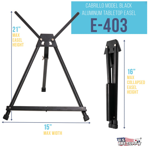 15" to 21" High Adjustable Black Aluminum Tabletop Display Easel with Extension Arm Wings - Portable Artist Tripod Folding Frame Stand - Holds Canvas