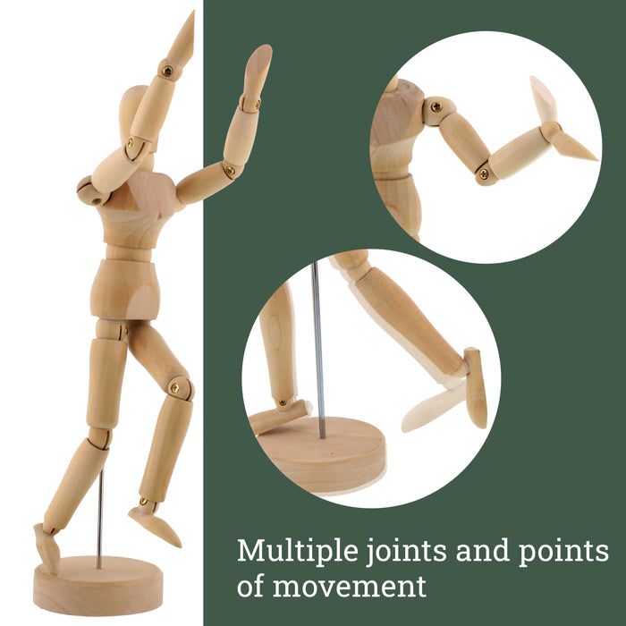 Wood 8" Artist Drawing Manikin Articulated Mannequin with Base and Flexible Body - Perfect For Drawing the Human Figure (8" Male) Pack of 2 Manikins