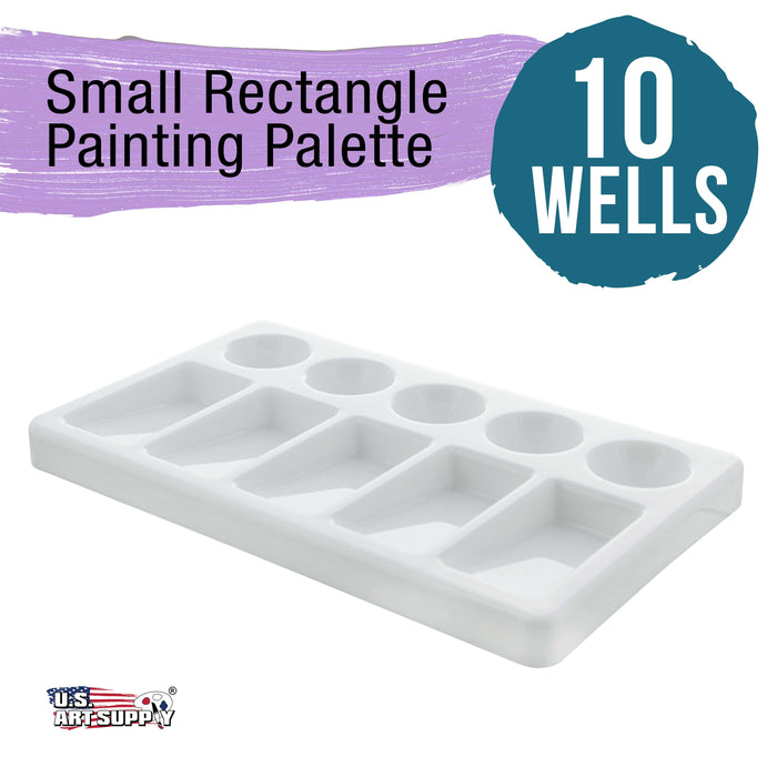 U.S. Art Supply 10-Well Plastic Rectangular Artist Painting Palette - Paint Color Mixing Tray - Kids, Art Students, Parties - Acrylic, Oil, Watercolor