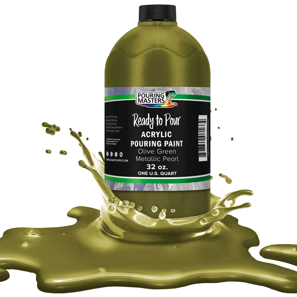 Olive Green Metallic Pearl Acrylic Ready to Pour Pouring Paint Premium 32-Ounce Pre-Mixed Water-Based - Painting Canvas, Wood, Crafts, Tile, Rocks