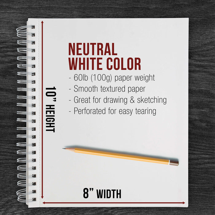 8" x 10" Side Spiral Bound - 60lb Sketch Drawing Pad (Pack of 2 Pads) - 100 Sheets in Each Sketch Paper Pad