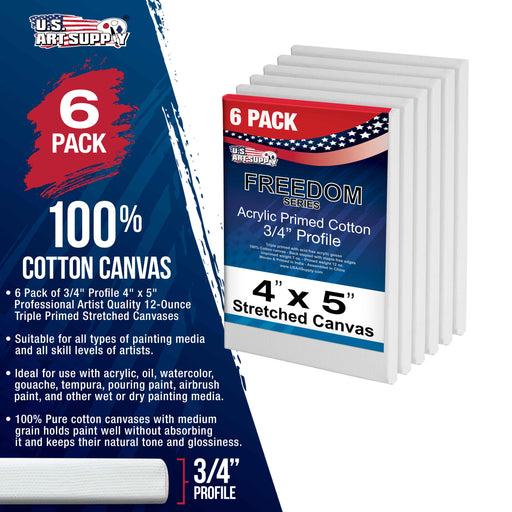 4 x 5 inch Stretched Canvas 12-Ounce Triple Primed, 6-Pack - Professional Artist Quality White Blank 3/4" Profile, 100% Cotton, Heavy-Weight Gesso