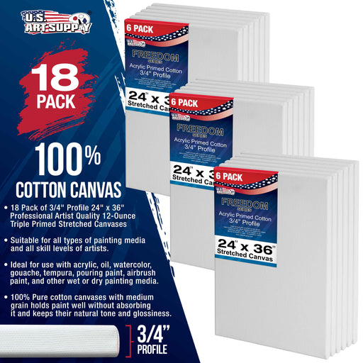 24 x 36 inch Stretched Canvas 12-Ounce Triple Primed, 18-Pack - Professional Artist Quality White Blank 3/4" Profile, 100% Cotton, Heavy-Weight Gesso