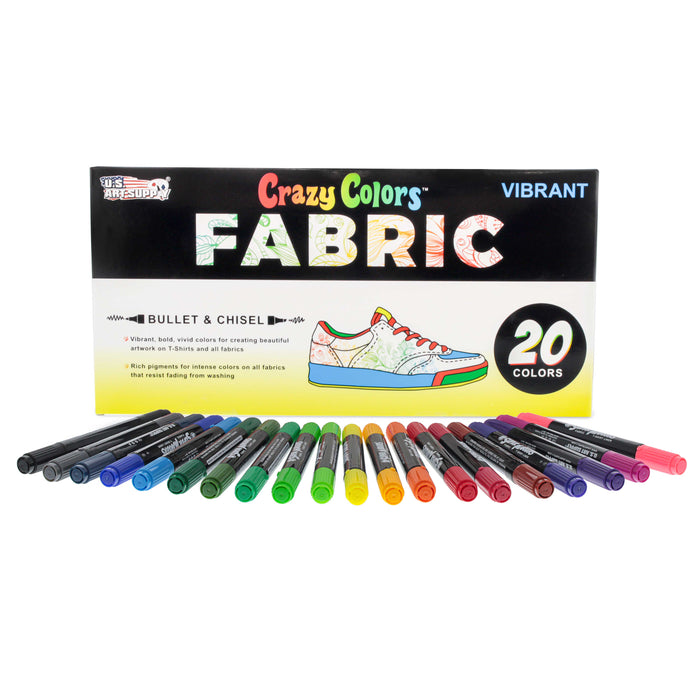 20 Color Dual Tip Fabric & T-Shirt Marker Set-Double-Ended Fabric Markers with Chisel Point and Fine Point Tips