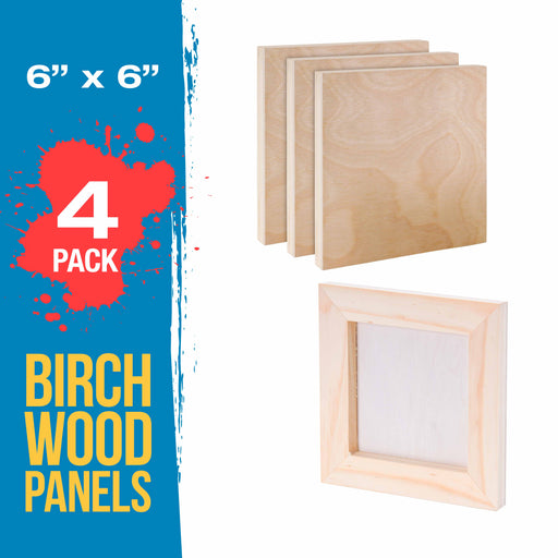 6" x 6" Birch Wood Paint Pouring Panel Boards, Gallery 1-1/2" Deep Cradle (Pack of 4) - Artist Depth Wooden Wall Canvases - Painting, Acrylic, Oil