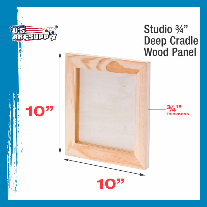 10" x 10" Birch Wood Paint Pouring Panel Boards, Studio 3/4" Deep Cradle (Pack of 4) - Artist Wooden Wall Canvases - Painting Mixed-Media, Acrylic