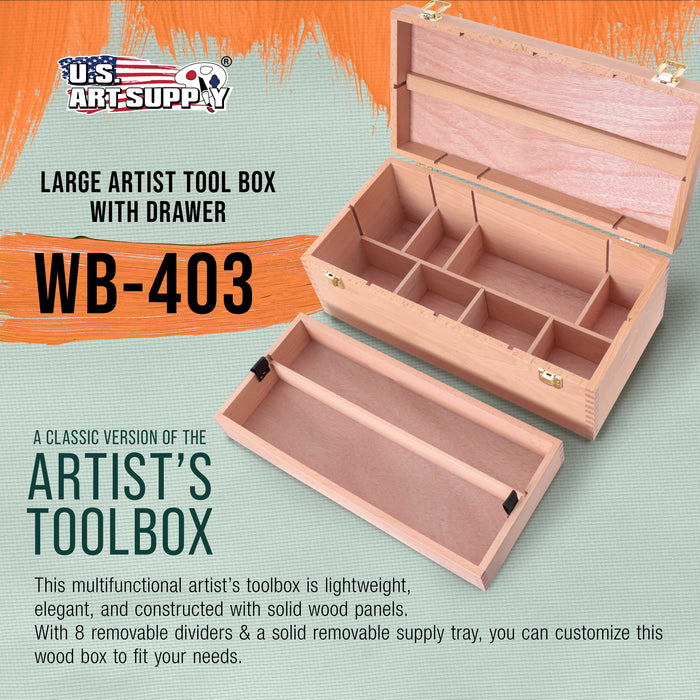 Multi-Function Unfinished Beechwood Artist Tool Storage Box with Removable Tray & Locking Clasps - Protect and Organize and Transport Paints, Pencils, Tools & Supplies