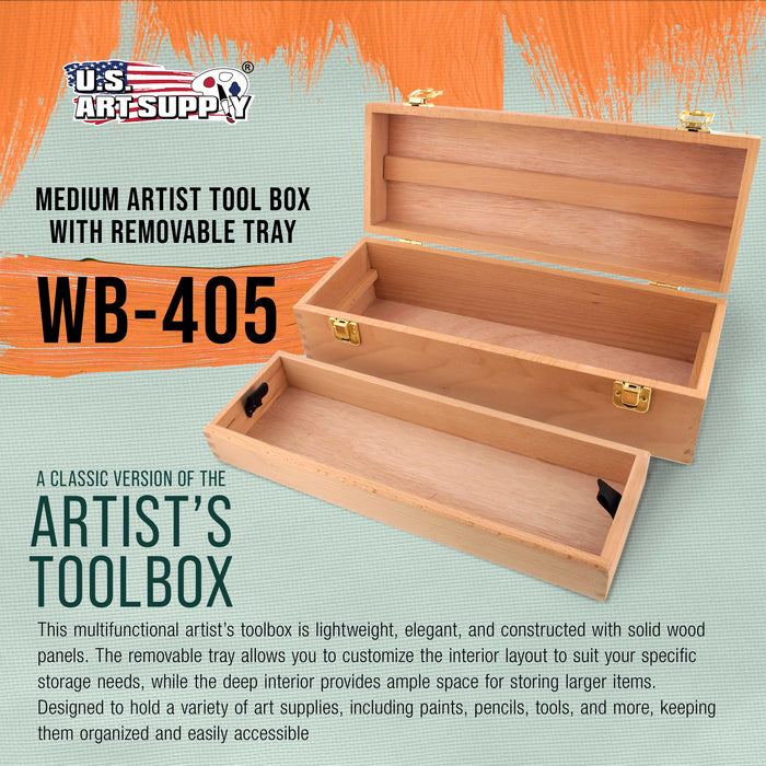 Multi-Function Unfinished Beechwood Artist Tool Storage Box with Removable Tray & Locking Clasps - Protect and Organize and Transport Paints, Pastels, Pencils, Tools & Supplies