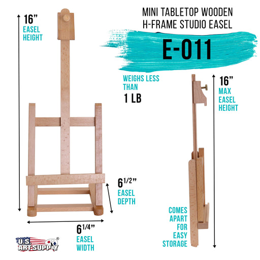 16" Mini Tabletop Wooden H-Frame Studio Easel - Artists Adjustable Beechwood Painting and Display Easel, Holds Up To 12" Canvas, Portable Sturdy Table