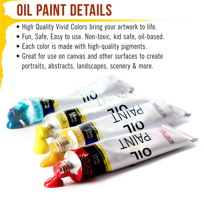 Professional 24 Color Set of Art Oil Paint in 12ml Tubes - Rich Vivid Colors for Artists, Students, Beginners - Canvas Portrait Paintings