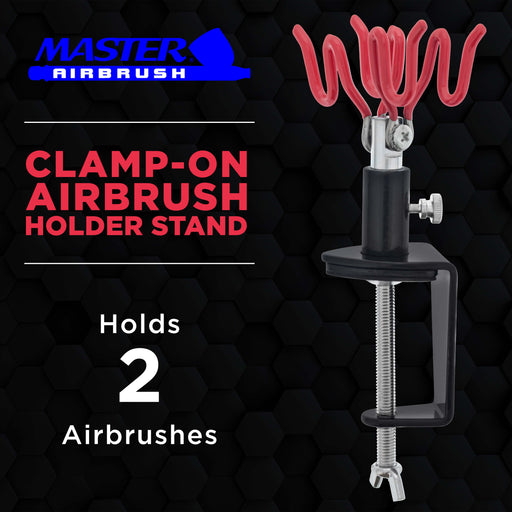 Clamp-On 2-Airbrush Holder Stand - Table/Bench Mount - Airbrush Accessories and Supplies for Garage or Workspace