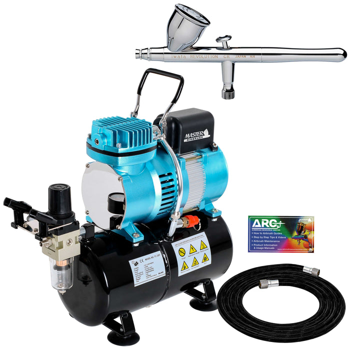 Revolution CR Airbrush Kit with Cool Runner II Dual Fan Air Tank Compressor System Kit & Air Hose