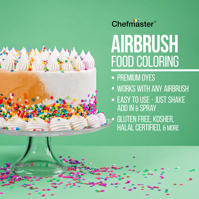 Cake Decorating Airbrushing System Kit with a 4 Color Chefmaster Food Coloring Set - G22 Gravity Feed Airbrush, Air Compressor, Guide Booklet