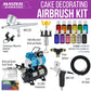 Cake Decorating Kit with G22 & G76 Airbrushes, 12-Color Chefmaster Food Coloring, Compressor with Air Tank, Holder, Guide Manual