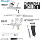 Cake Decorating Kit with G22 & G76 Airbrushes, 12-Color Chefmaster Food Coloring, Compressor with Air Tank, Holder, Guide Manual