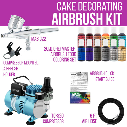 PointZero Airbrush Cake Decorating Kit - Professional Airbrush, Portable  Compressor Bundle with 4 Chefmaster Colors 