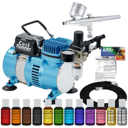Master Airbrush Cake Airbrush Decorating Kit with Compressor Dual Fan - Gravity Feed Air Brush for Cake Decoration & 12-Color Edible Air Brush Paint for Cakes, Cookies & Cupcakes, Hose, How to Manual