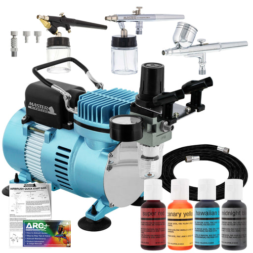 Cool Runner II Dual Fan Air Compressor Cake Decorating System Kit with 3 Airbrushes, Gravity and Siphon Feed, 4 Color Food Coloring Set - How-to Guide
