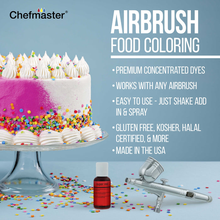 Cake Decorating Airbrushing System Kit with a Set of 4 Food Colors, Gravity Feed Dual-Action Airbrush, Air Compressor, Hose, Case and How-To Guide
