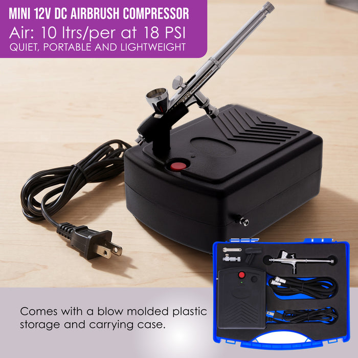 Master Airbrush Cake Airbrush Decorating Kit with Dual-Action Air Brush (G34), Multi-Purpose Mini Air Compressor, 4 Chefmaster Food Colors, Hose, & Storage Case