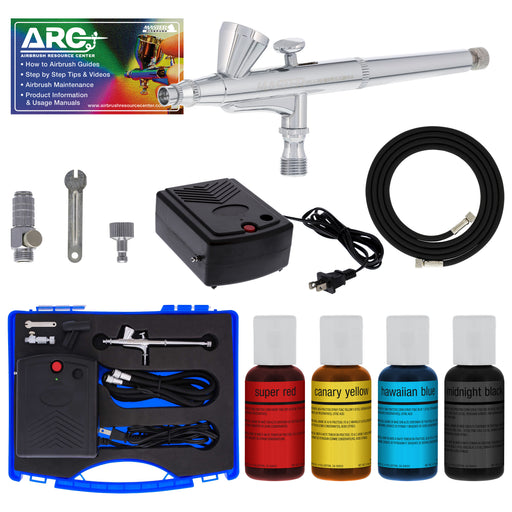Master Airbrush Cake Airbrush Decorating Kit with Dual-Action Air Brush (G34), Multi-Purpose Mini Air Compressor, 4 Chefmaster Food Colors, Hose, & Storage Case