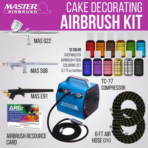 Master Airbrush Cake Airbrush Decorating Kit with 3 Airbrushes, Compressor, and 12 Food Colors - Air Brush for Cake Decoration & Cookie Airbrush Kit