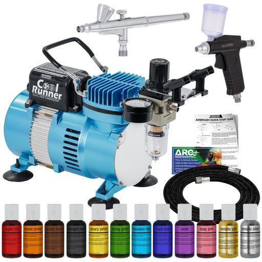 Master Airbrush Cake Airbrush Decorating Kit with Compressor, 2 Gravity Airbrushes, and 12 Chefmaster Food Colors - Air Brush for Cake Decoration & Cookie Airbrush Kit