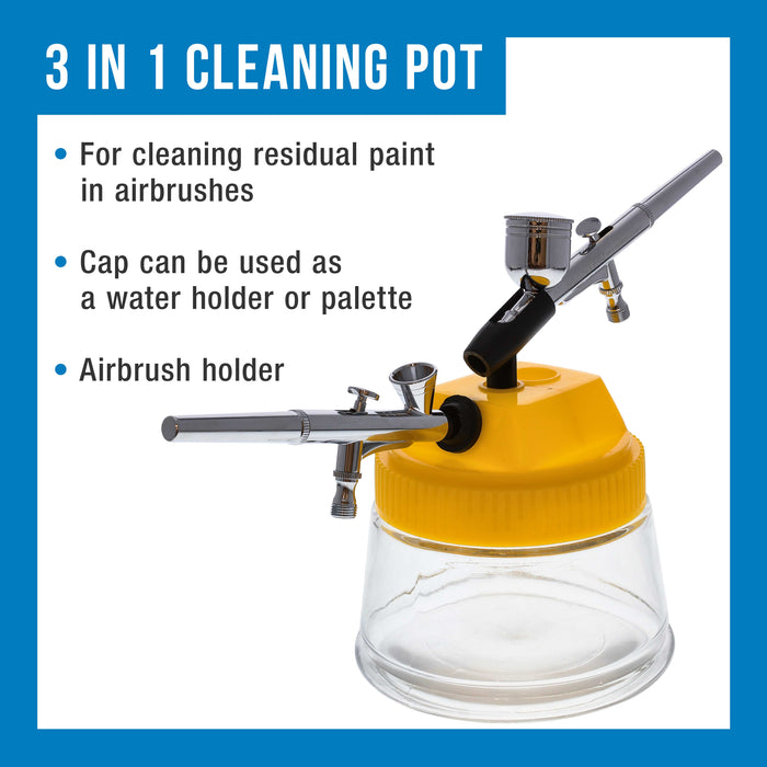 Deluxe Airbrush Cleaning Kit - Includes a 3 in 1 Airbrush Clean Pot, 2 - 4oz Bottles of Cleaning Solution & Cleaning Tool Kit