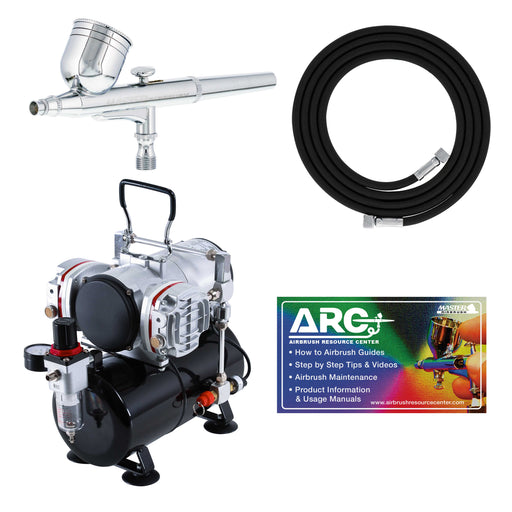 Multi-Purpose Precision Dual-Action Gravity Feed Airbrush with Model TC-828 Twin Piston Air Compressor with Air Storage Tank