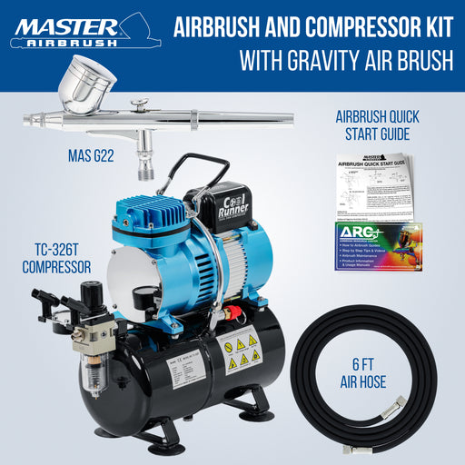 Master Airbrush Cool Runner II Dual Fan Airbrush and Compressor Kit with Gravity Air Brush (0.3mm Nozzle Tip), Tank Compressor, with 3 Liter Tank - Air Brush Kit for Beginners & Professionals
