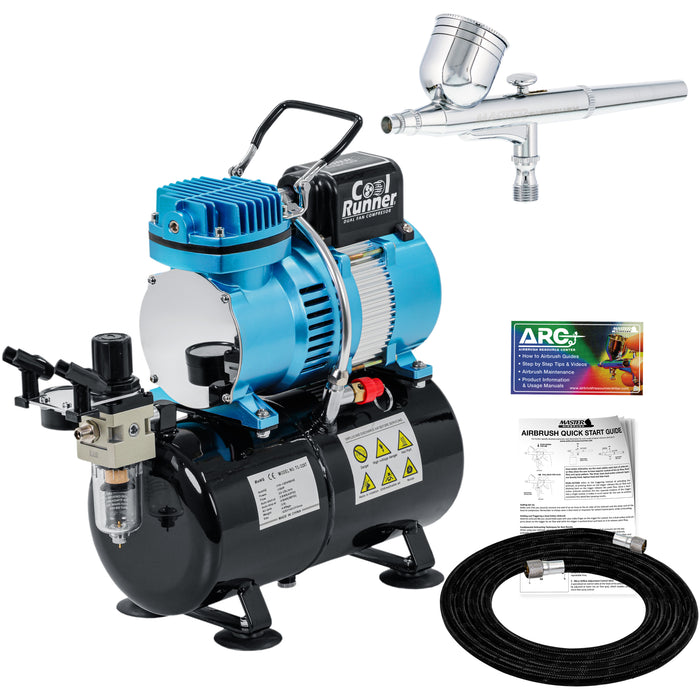 Master Airbrush Cool Runner II Dual Fan Airbrush and Compressor Kit with Gravity Air Brush (0.3mm Nozzle Tip), Tank Compressor, with 3 Liter Tank - Air Brush Kit for Beginners & Professionals