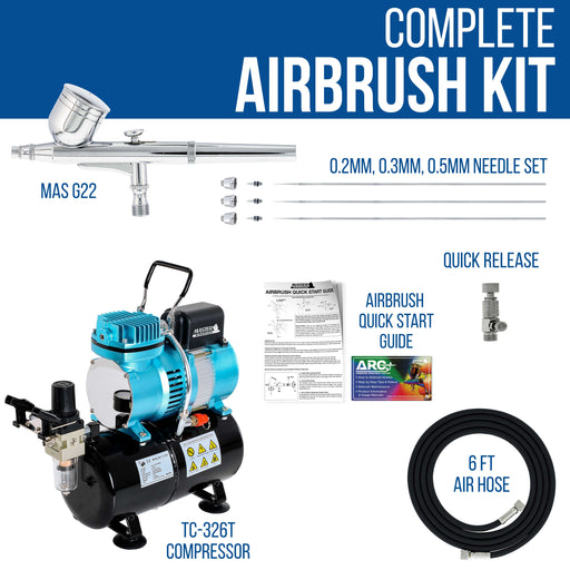 Master Airbrush Cool Runner II Dual Fan Airbrush and Compressor Kit with Gravity Air Brush with 3 Tips (0.2, 0.3 & 0.5mm Nozzle Tip), Compressor with Tank - Air Brush Kit for Beginners & Professionals
