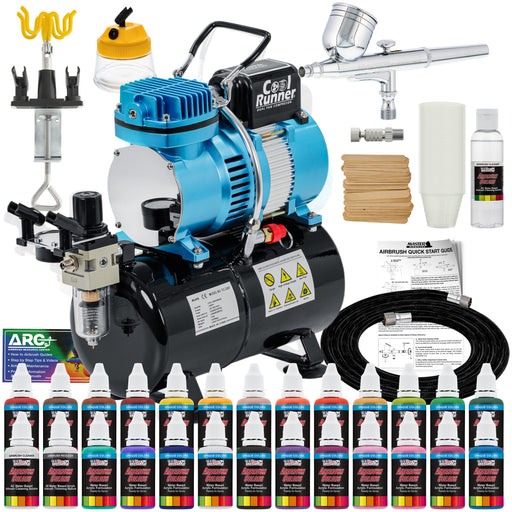 Master Airbrush Cool Runner II Airbrush Kit with Compressor Dual Fan - Air Brush Painting Set Includes Gravity Feed Air Brush, 24 Acrylic Colors, Hose, Holder, Cleaning Pot, Mixing Cups Sticks, Manual