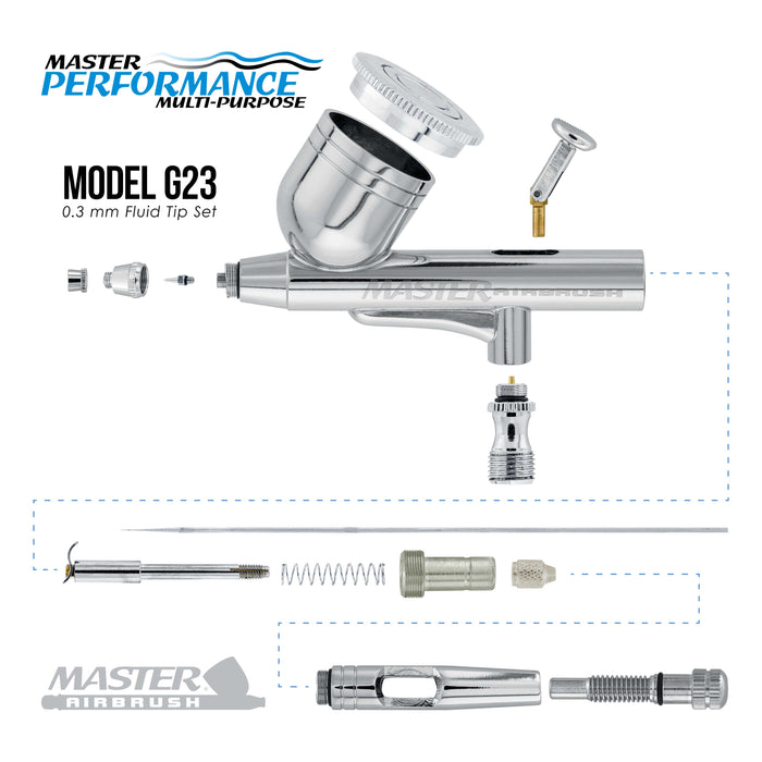 Master Performance G23 Airbrush Kit with Master Compressor Mini Portable TC-22, Air Hose & Case (Includes Booklet)