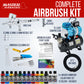 Multi-Purpose with Air Compressor - G444 Airbrush, TC-326T Dual Fan Tank Compressor, 3 Needle Nozzle Tips, 12 Createx Wicked Acrylic