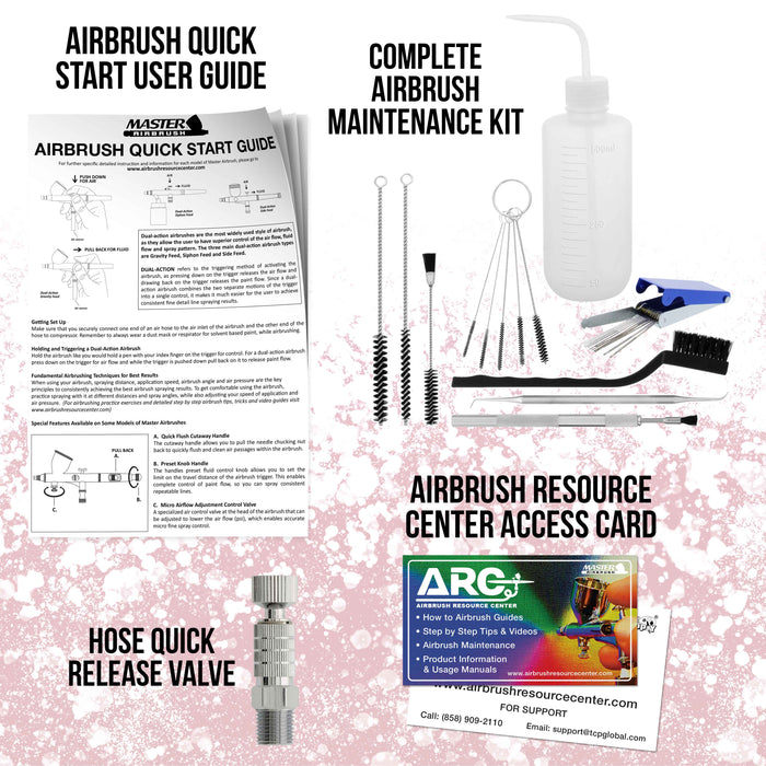 Master Airbrush Multi-Purpose Air Brush Kit with Air Compressor - G444 Airbrush, TC-326T Dual Fan Tank Compressor, 3 Needle Nozzle Tips, 12 Createx Wicked Acrylic Paints and Airbrush Cleaning Kit