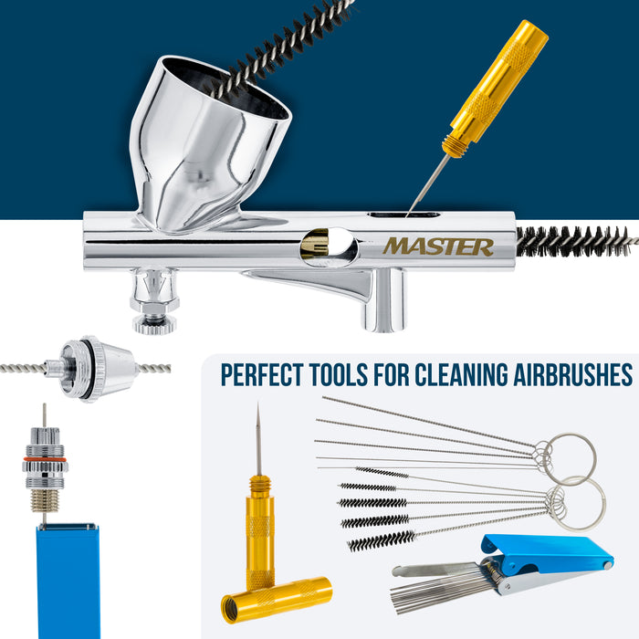 Master Airbrush Multi-Purpose Air Brush Kit with Air Compressor - G444 Airbrush, TC-326T Dual Fan Tank Compressor, 3 Needle Nozzle Tips, 12 Createx Wicked Acrylic Paints and Airbrush Cleaning Kit