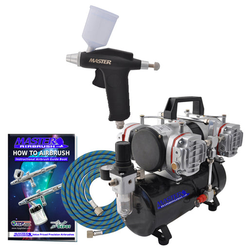 Trigger Style Gravity Feed G70 Airbrush Set with Model TC-848 4 Cylinder Piston Air Compressor with Air Storage Tank